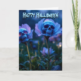 Blauer Schädel Halloween-Blume Karte