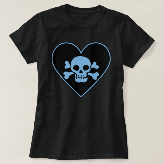 Blauer Schädel im Herzen T-Shirt (Design vorne)