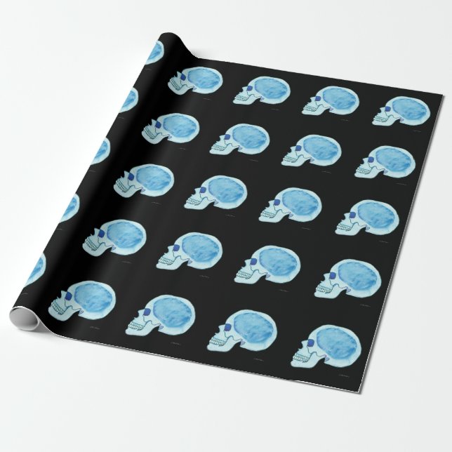 Blauer Schädel-MattPackpapier, 30" x 6' Geschenkpapier (Ungerollt)