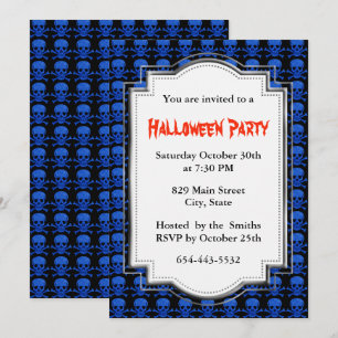 Blauer Schädel und Halloween-Party Einladung