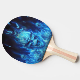 blauer Schädelkopf in den blauen Flammen Tischtennis Schläger