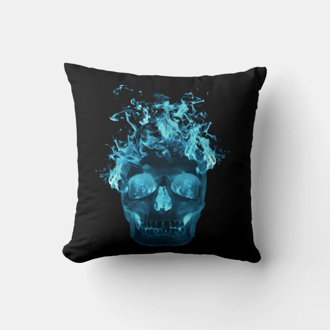 Blauer Schädelkopf Reversible Pilze Kissen (Vorderseite)