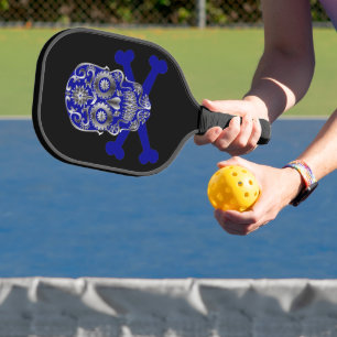 Blauer Schädeltag der toten Schädelknochen Pickleball Schläger