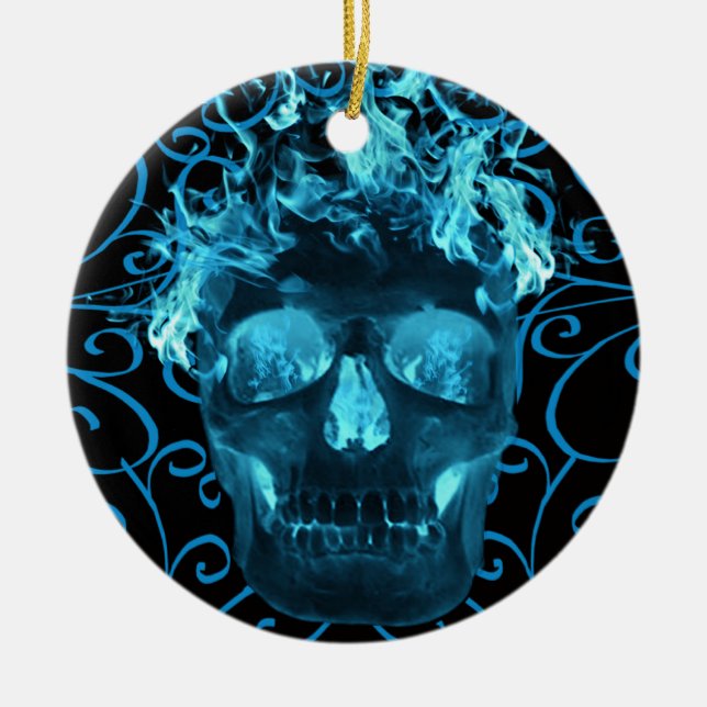 Blauer Schädelverzierung Keramikornament (Vorne)