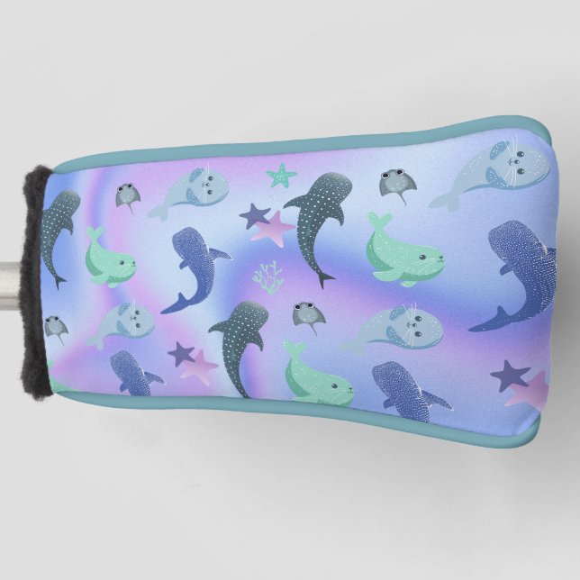 Blauer Schattenhai auf Gradientengalaxie Golf Headcover (Vorderseite)