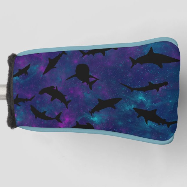 Blauer Schattenhai auf Gradientengalaxie Golf Headcover (Vorderseite)