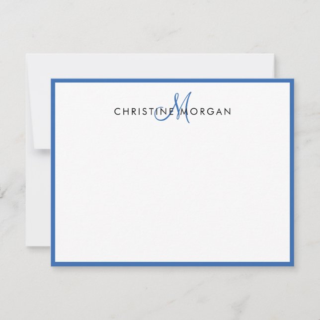 Blauer, schick-minimalistischer Monogramm-Name Mitteilungskarte (Vorderseite)