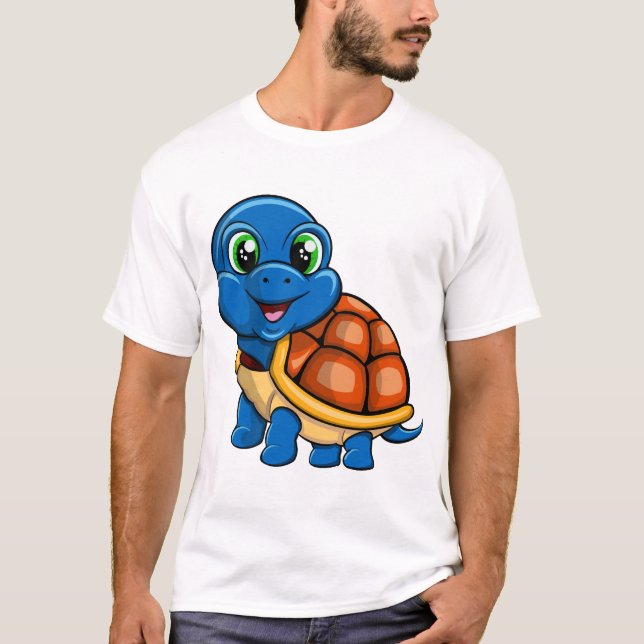 Blauer Schildkröten-Aufkleber T-Shirt (Vorderseite)