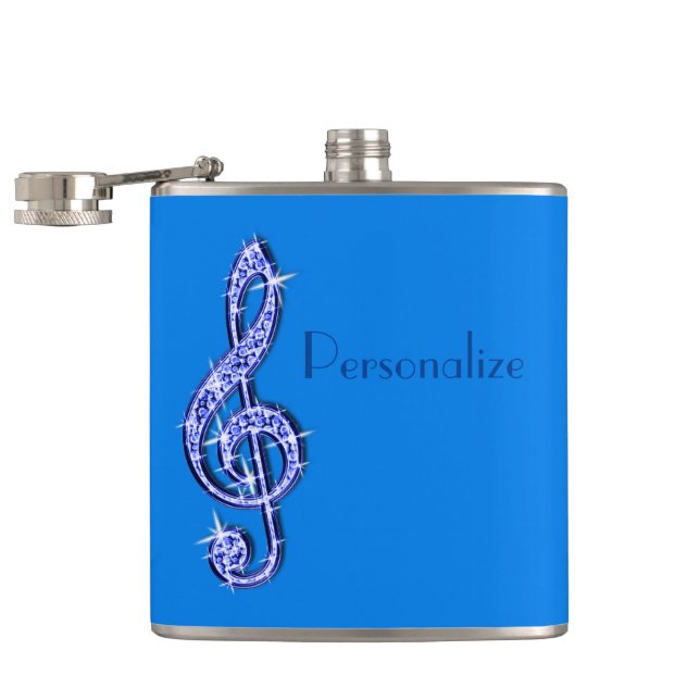 Blauer schillernder funkelnd Musiknoten Flachmann (Geöffnet)