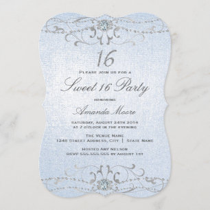 Blauer Schimmer Diamond Damask Sweet 16 Einladung