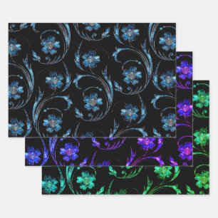 Blauer Schimmer Floral 2 Geschenkpapier Set