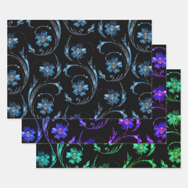 Blauer Schimmer Floral 2 Geschenkpapier Set (Set)