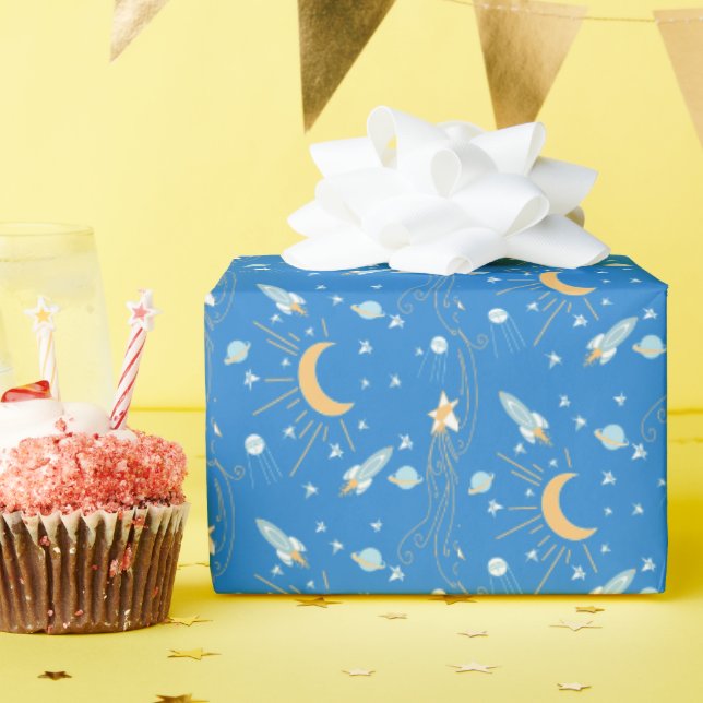 Blauer schläfriger Mond Geschenkpapier (Geburtstagsparty)