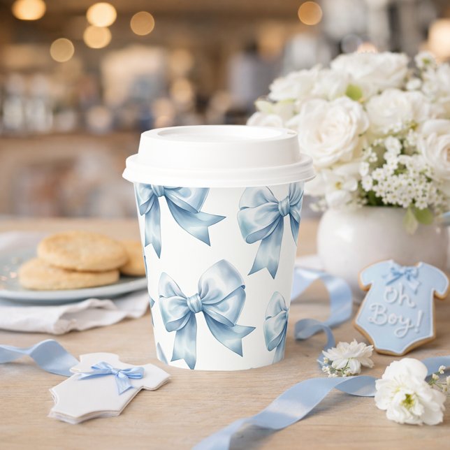 Blauer Schleifen Baby Junge Elegante Babyparty Pappbecher (Blue Bow Baby Boy Elegant Baby Shower Paper Cups)