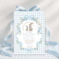 Blauer Schleifen-Hase Gingham-Blumen-Jungen-Baby-P