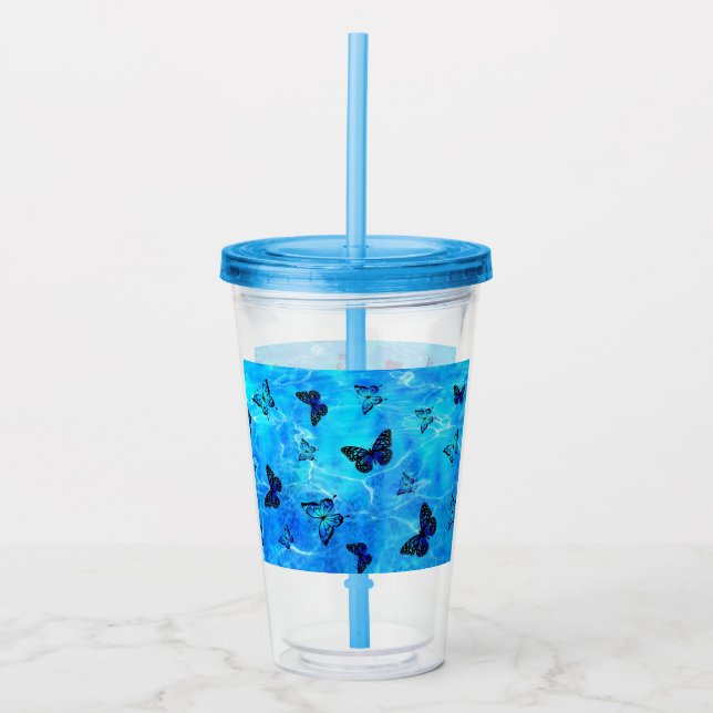 Blauer Schmetterling Acryltrinkbecher (Vorderseite)