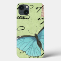 Blauer Schmetterling auf Aquamariner Postkarte