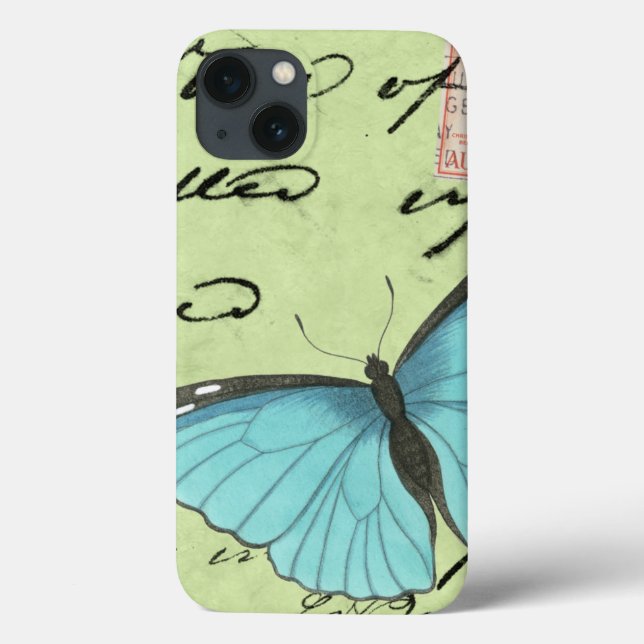 Blauer Schmetterling auf Aquamariner Postkarte Case-Mate iPhone Hülle (Rückseite)
