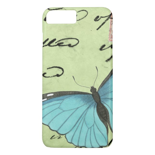 Blauer Schmetterling auf Aquamariner Postkarte Case-Mate iPhone Hülle (Rückseite)