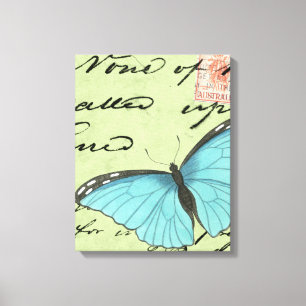 Blauer Schmetterling auf Aquamariner Postkarte Leinwanddruck