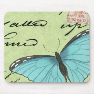 Blauer Schmetterling auf Aquamariner Postkarte Mousepad