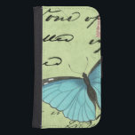 Blauer Schmetterling auf Aquamariner Postkarte Geldbeutel Hülle Für Das Samsung Galaxy S4<br><div class="desc">Diese aquamarine Postkarte trägt eine Schönheitsbotschaft. Eine zarte,  blauflügelige Schmetterling-Erholung auf der Karte,  die einige der darin enthaltenen Skripte verschleiert. Dieser Vision Studio-Druck würde eine tolle Ergänzung zu Ihrer Zuhause darstellen!</div>
