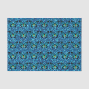 Blauer Schmetterling auf blauem Seidenpapier