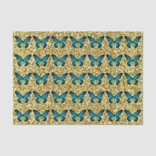 Blauer Schmetterling auf dem Glitzer Seidenpapier
