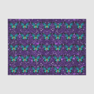Blauer Schmetterling auf dem Lila Glitzer Seidenpapier