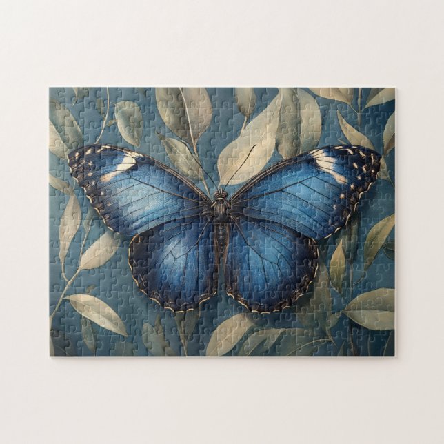 Blauer Schmetterling auf Foliage Puzzle (Horizontal)