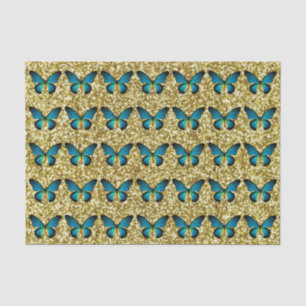 Blauer Schmetterling auf GoldGlitzer-Seidenpapier Seidenpapier