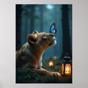 Blauer Schmetterling auf Löwennase im Mystischen W Poster