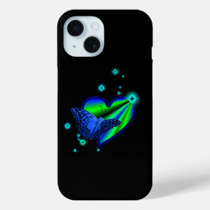 Blauer Schmetterling auf Regenbogen Herz mit Stern Case-Mate iPhone Hülle