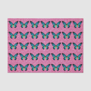 Blauer Schmetterling auf rosa Glitzer-Seidenpapier Seidenpapier