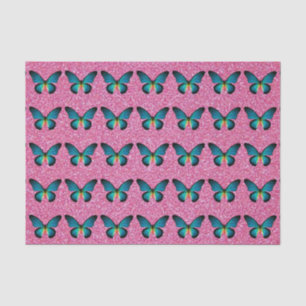 Blauer Schmetterling auf rosafarbenem Glitzer - Ge Seidenpapier