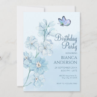 Blauer Schmetterling Blume Watercolor Geburtstag Einladung