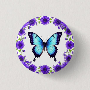 Blauer Schmetterling Blumiger Frühlingsgarten Viol Button