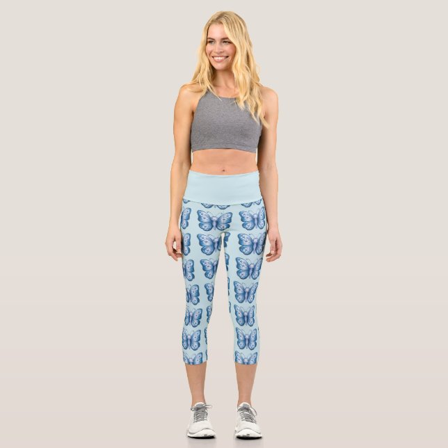 Blauer Schmetterling Capri Leggings (Vorderseite)