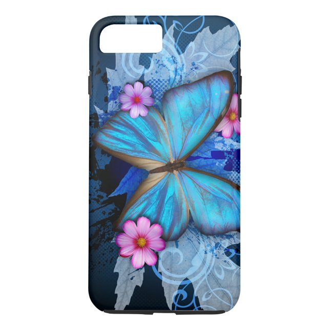 Blauer Schmetterling Case-Mate iPhone Hülle (The butterfly is in the center of the case, and its wings are spread open. )