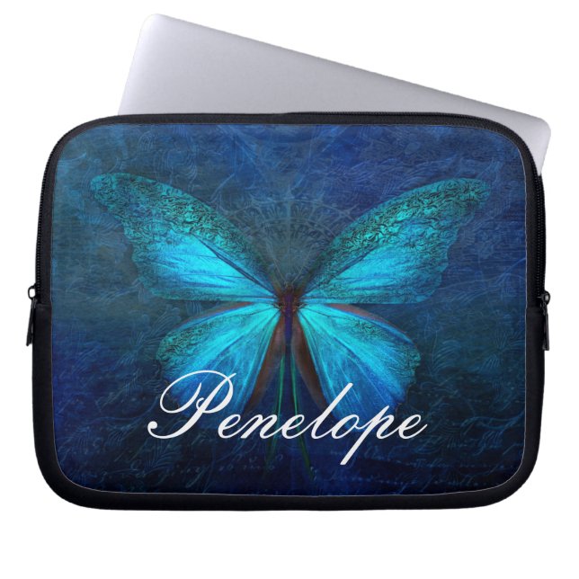 Blauer Schmetterling der Freude und des Glücks Laptopschutzhülle (Vorderseite)