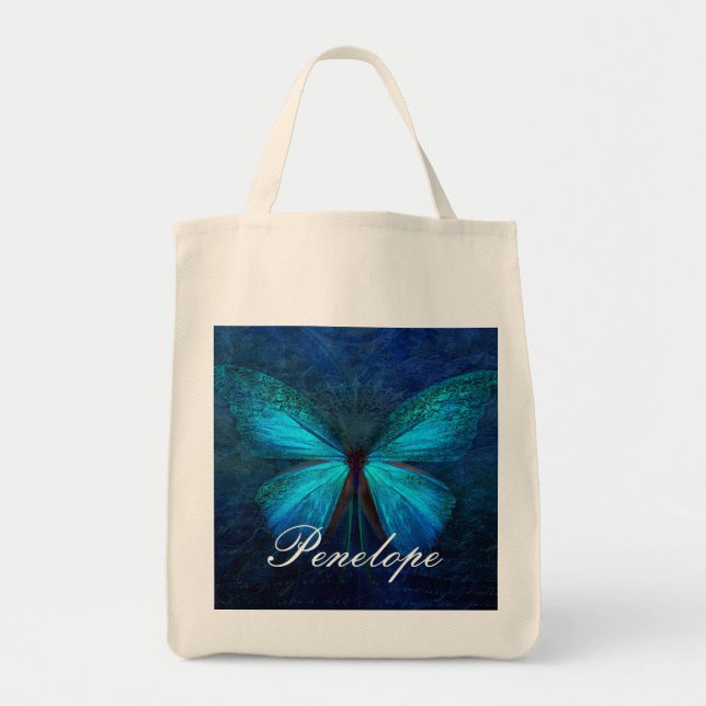 Blauer Schmetterling der Freude und des Glücks Tragetasche (Vorne)