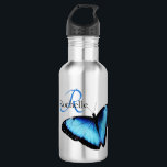 Blauer Schmetterling Edelstahlflasche<br><div class="desc">Diese wunderschöne Wasserflasche,  Design mit einem auffälligen blauen Schmetterling,  mit Anfangs und Namen,  würde das perfekte Geschenk für Schulessen machen,  Matching Lunch Box auch verfügbar!</div>