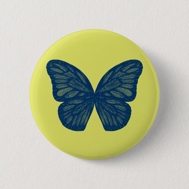 Blauer Schmetterling Flügel Illustration Gelber Kn Button (Vorderseite)