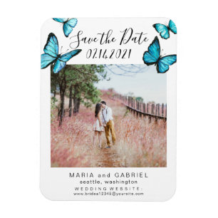 Blauer Schmetterling Frame Wedding Save the Date F Magnet