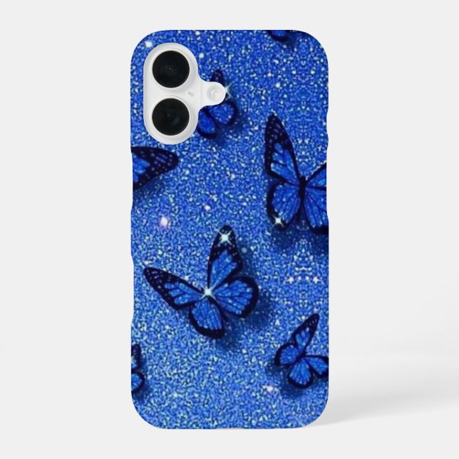 Blauer Schmetterling Funkeln Glitter Ästhetik iPhone 16 Hülle (Rückseite)