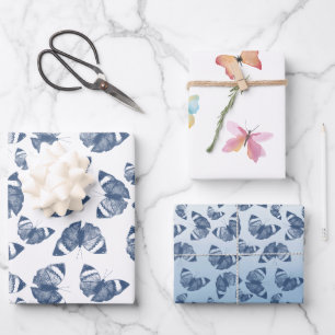Blauer Schmetterling Geschenkpapier Set
