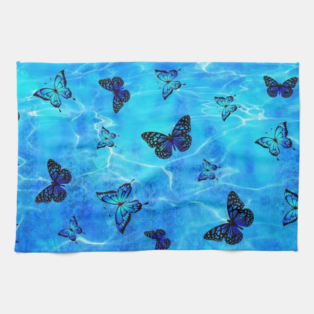 Blauer Schmetterling Geschirrtuch (Horizontal)
