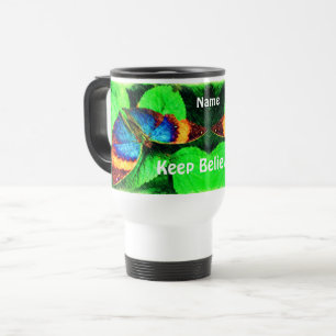 Blauer Schmetterling glaubt inspirierende Worte Reisebecher