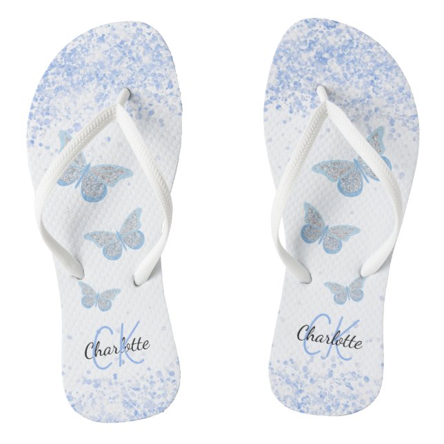 Blauer Schmetterling Glitzer Flip Flops (Fußbett)