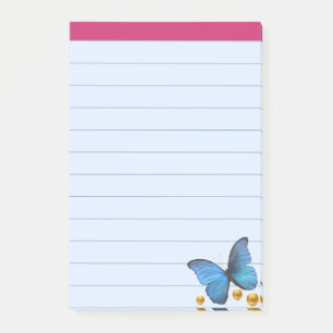 Blauer Schmetterling & goldene Konfetti-Punkte Post-it Klebezettel